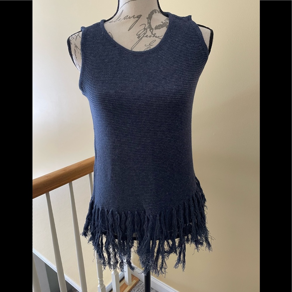 Heathered Blue fringed cotton sweater tank top